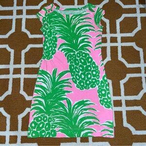 Lilly Pulitzer Loren Dress Pink Green Knit T Shirt Pineapple Cap Sleeve SZ XS
